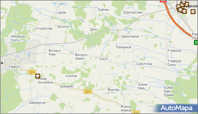mapa Giżyn gmina Bojanowo, Giżyn gmina Bojanowo na mapie Targeo