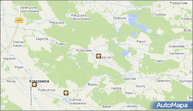 mapa Głuszyna gmina Kraszewice, Głuszyna gmina Kraszewice na mapie Targeo