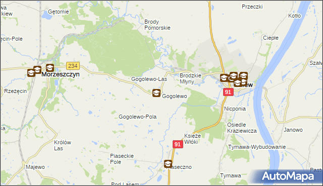 mapa Gogolewo gmina Gniew, Gogolewo gmina Gniew na mapie Targeo