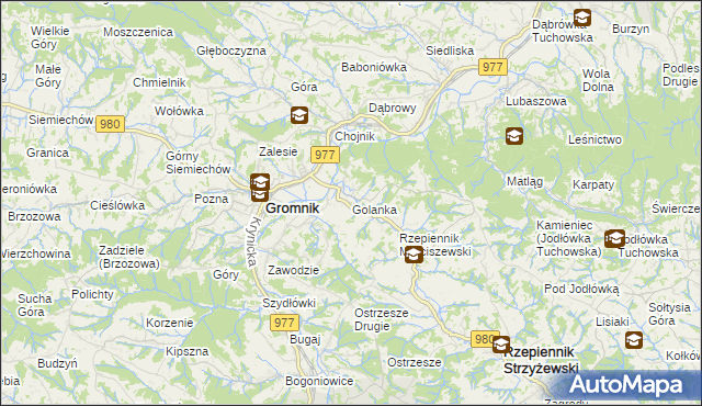 mapa Golanka gmina Gromnik, Golanka gmina Gromnik na mapie Targeo