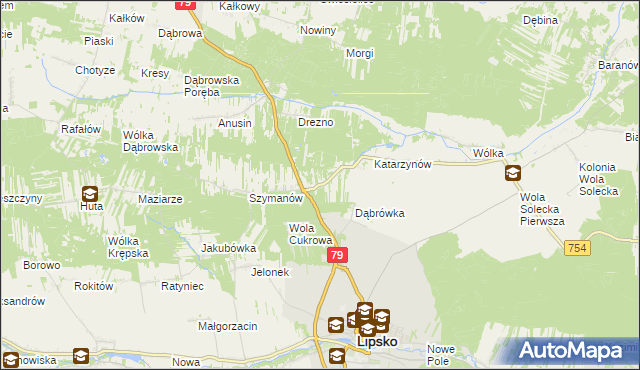 mapa Gołębiów gmina Lipsko, Gołębiów gmina Lipsko na mapie Targeo