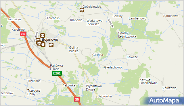 mapa Golinka gmina Bojanowo, Golinka gmina Bojanowo na mapie Targeo