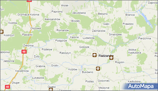 mapa Gołosze gmina Radzanów, Gołosze gmina Radzanów na mapie Targeo