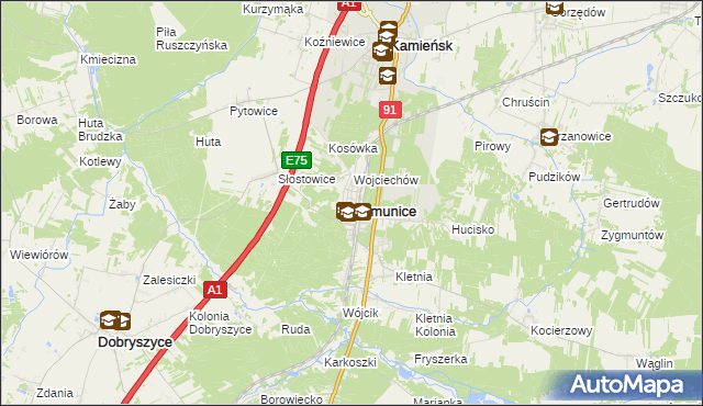 mapa Gomunice, Gomunice na mapie Targeo