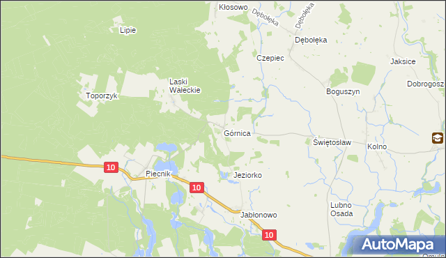 mapa Górnica gmina Wałcz, Górnica gmina Wałcz na mapie Targeo