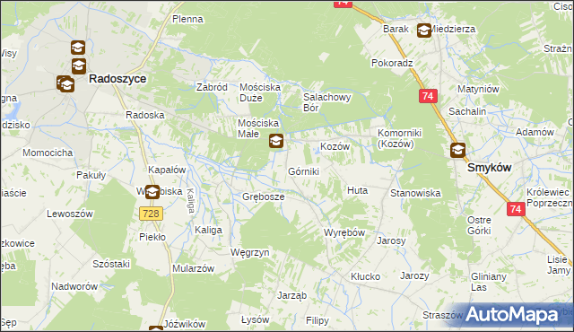 mapa Górniki gmina Radoszyce, Górniki gmina Radoszyce na mapie Targeo