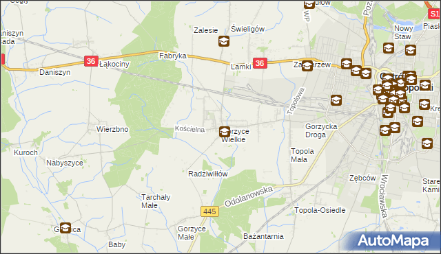 mapa Gorzyce Wielkie, Gorzyce Wielkie na mapie Targeo