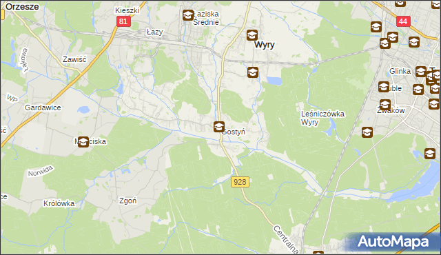 mapa Gostyń gmina Wyry, Gostyń gmina Wyry na mapie Targeo