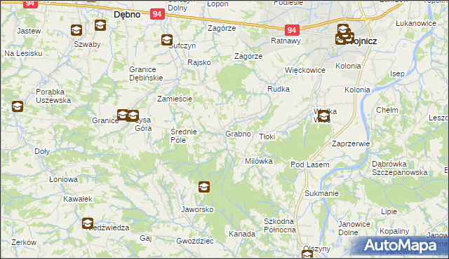 mapa Grabno gmina Wojnicz, Grabno gmina Wojnicz na mapie Targeo