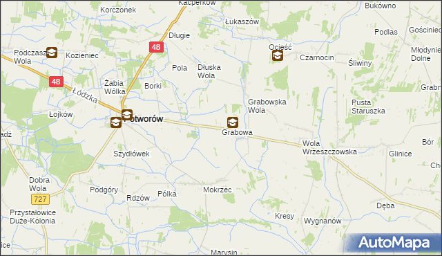 mapa Grabowa gmina Potworów, Grabowa gmina Potworów na mapie Targeo