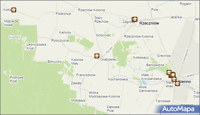 mapa Grabowiec gmina Rzeczniów, Grabowiec gmina Rzeczniów na mapie Targeo