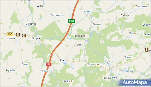 mapa Grąd gmina Brojce, Grąd gmina Brojce na mapie Targeo