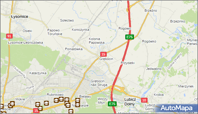 mapa Grębocin gmina Lubicz, Grębocin gmina Lubicz na mapie Targeo