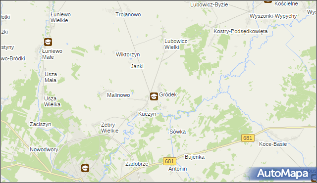 mapa Gródek gmina Klukowo, Gródek gmina Klukowo na mapie Targeo