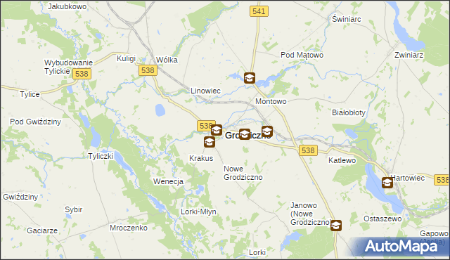 mapa Grodziczno powiat nowomiejski, Grodziczno powiat nowomiejski na mapie Targeo