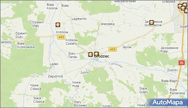 mapa Grodziec powiat koniński, Grodziec powiat koniński na mapie Targeo