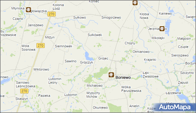 mapa Grójec gmina Boniewo, Grójec gmina Boniewo na mapie Targeo