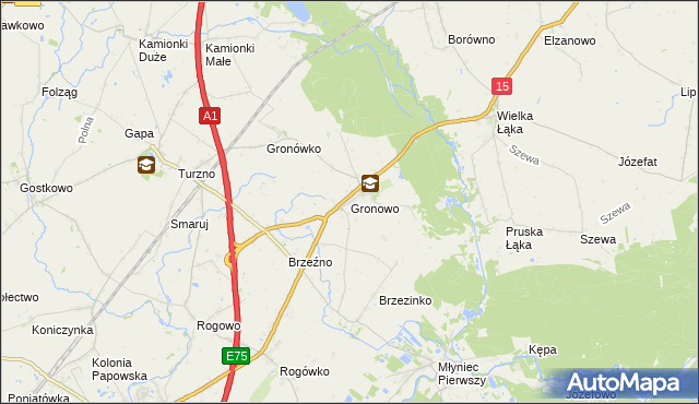 mapa Gronowo gmina Lubicz, Gronowo gmina Lubicz na mapie Targeo