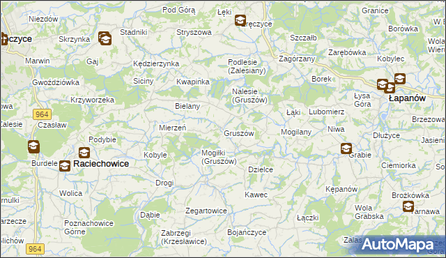 mapa Gruszów gmina Raciechowice, Gruszów gmina Raciechowice na mapie Targeo