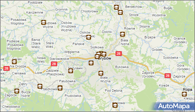 mapa Grybów, Grybów na mapie Targeo