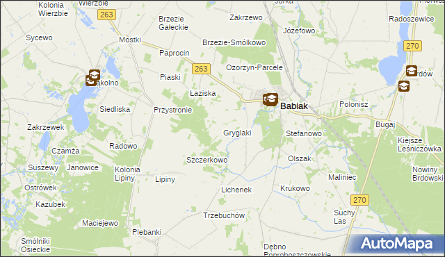 mapa Gryglaki, Gryglaki na mapie Targeo