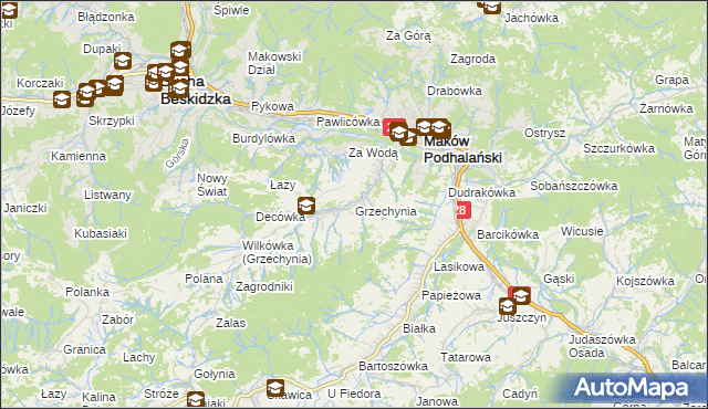 mapa Grzechynia, Grzechynia na mapie Targeo