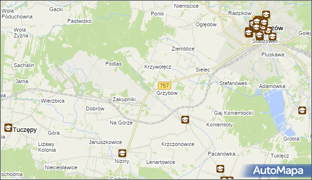 mapa Grzybów gmina Staszów, Grzybów gmina Staszów na mapie Targeo