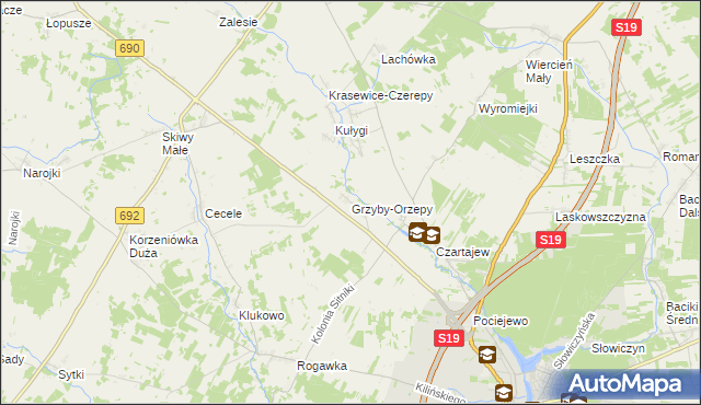 mapa Grzyby-Orzepy, Grzyby-Orzepy na mapie Targeo