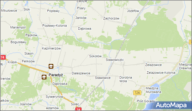 mapa Grzymałów gmina Paradyż, Grzymałów gmina Paradyż na mapie Targeo