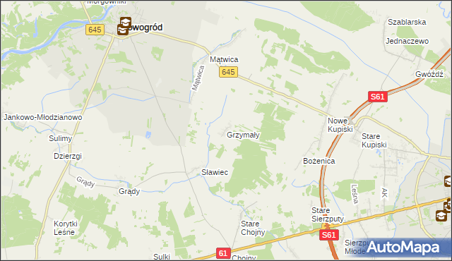 mapa Grzymały gmina Nowogród, Grzymały gmina Nowogród na mapie Targeo