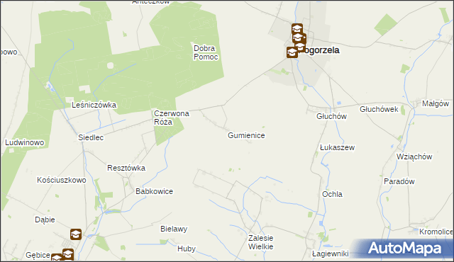 mapa Gumienice gmina Pogorzela, Gumienice gmina Pogorzela na mapie Targeo