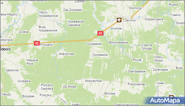 mapa Gustawów gmina Fałków, Gustawów gmina Fałków na mapie Targeo