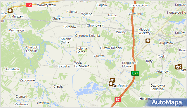 mapa Guzów gmina Orońsko, Guzów gmina Orońsko na mapie Targeo