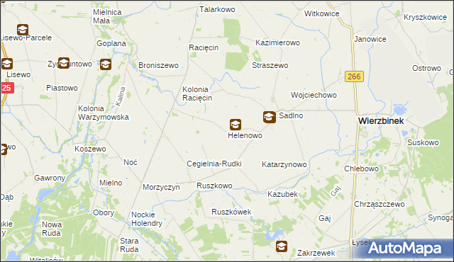 mapa Helenowo gmina Wierzbinek, Helenowo gmina Wierzbinek na mapie Targeo