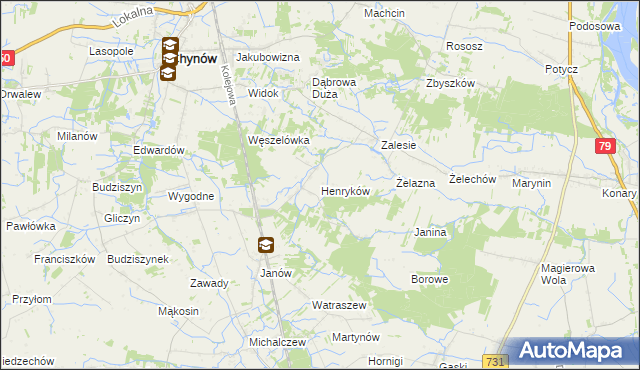 mapa Henryków gmina Chynów, Henryków gmina Chynów na mapie Targeo