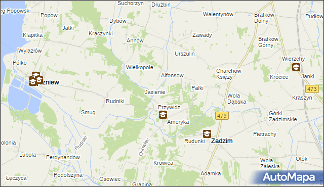 mapa Hilarów gmina Zadzim, Hilarów gmina Zadzim na mapie Targeo