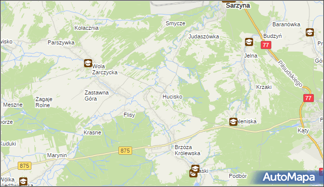 mapa Hucisko gmina Leżajsk, Hucisko gmina Leżajsk na mapie Targeo