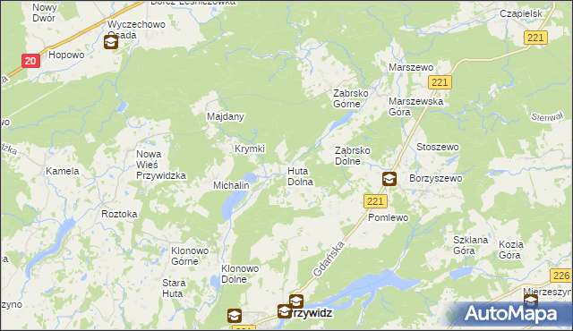 mapa Huta Dolna gmina Przywidz, Huta Dolna gmina Przywidz na mapie Targeo