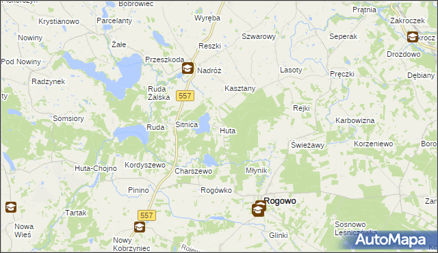 mapa Huta gmina Rogowo, Huta gmina Rogowo na mapie Targeo