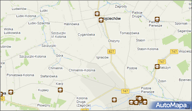 mapa Ignaców gmina Wojciechów, Ignaców gmina Wojciechów na mapie Targeo