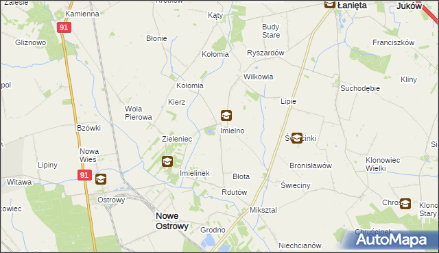 mapa Imielno gmina Nowe Ostrowy, Imielno gmina Nowe Ostrowy na mapie Targeo