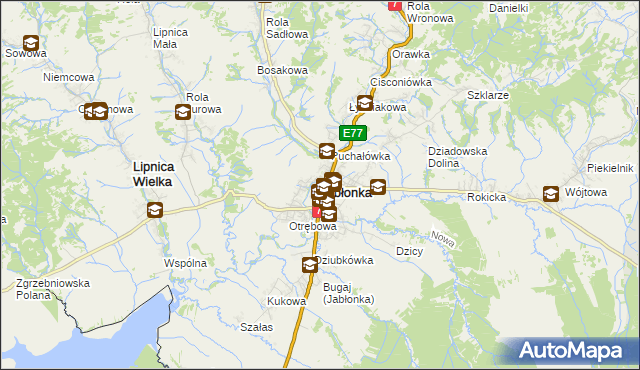 mapa Jabłonka powiat nowotarski, Jabłonka powiat nowotarski na mapie Targeo