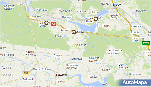 mapa Jabłonna gmina Brody, Jabłonna gmina Brody na mapie Targeo