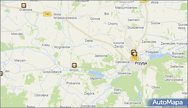 mapa Jabłonna gmina Przytyk, Jabłonna gmina Przytyk na mapie Targeo
