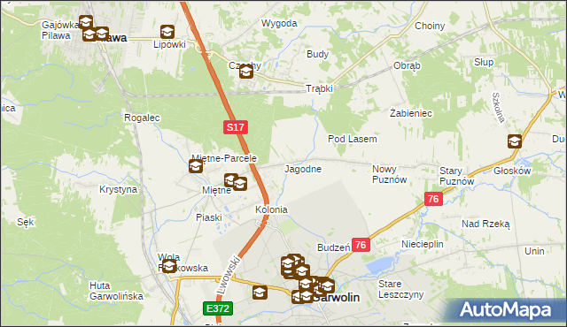 mapa Jagodne gmina Garwolin, Jagodne gmina Garwolin na mapie Targeo