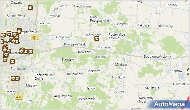mapa Janina gmina Bełchatów, Janina gmina Bełchatów na mapie Targeo