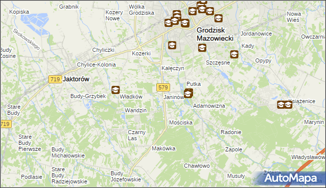 mapa Janinów gmina Grodzisk Mazowiecki, Janinów gmina Grodzisk Mazowiecki na mapie Targeo