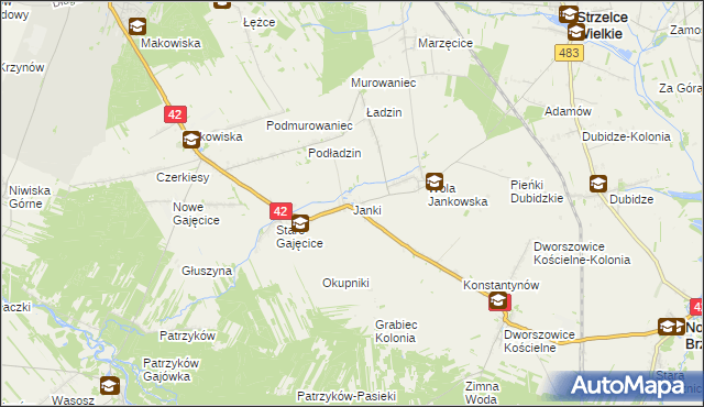 mapa Janki gmina Pajęczno, Janki gmina Pajęczno na mapie Targeo