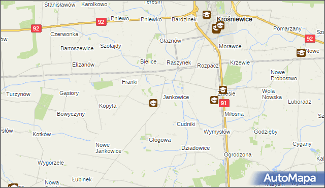 mapa Jankowice gmina Krośniewice, Jankowice gmina Krośniewice na mapie Targeo