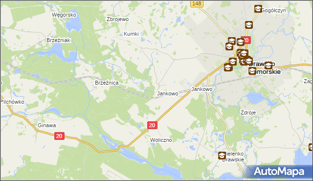 mapa Jankowo gmina Drawsko Pomorskie, Jankowo gmina Drawsko Pomorskie na mapie Targeo